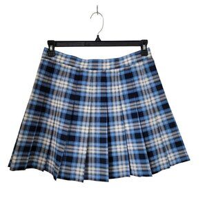 Blue Plaid Pleated "Schoolgirl" Mini Skirt. Back Zipper Closure. Exc. Used Cond.